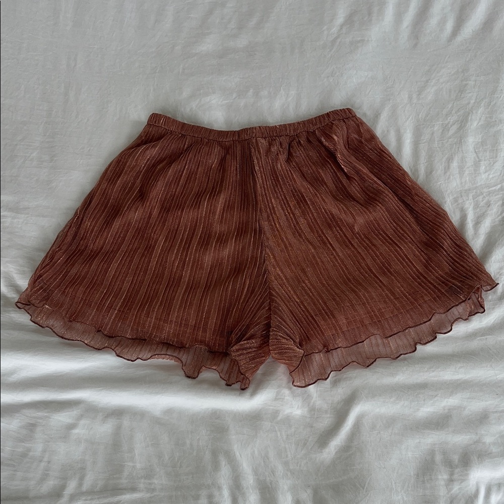 Petal & Pup High-Waist Pleated Rust Brown Shorts